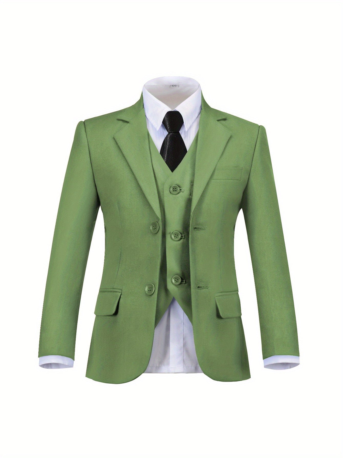 6-12 Years Old Boys' 3pcs Suit Set (Jacket+Vest+Pants), Khaki/ Olive Green, Wedding/ Party Flower Boy Attire