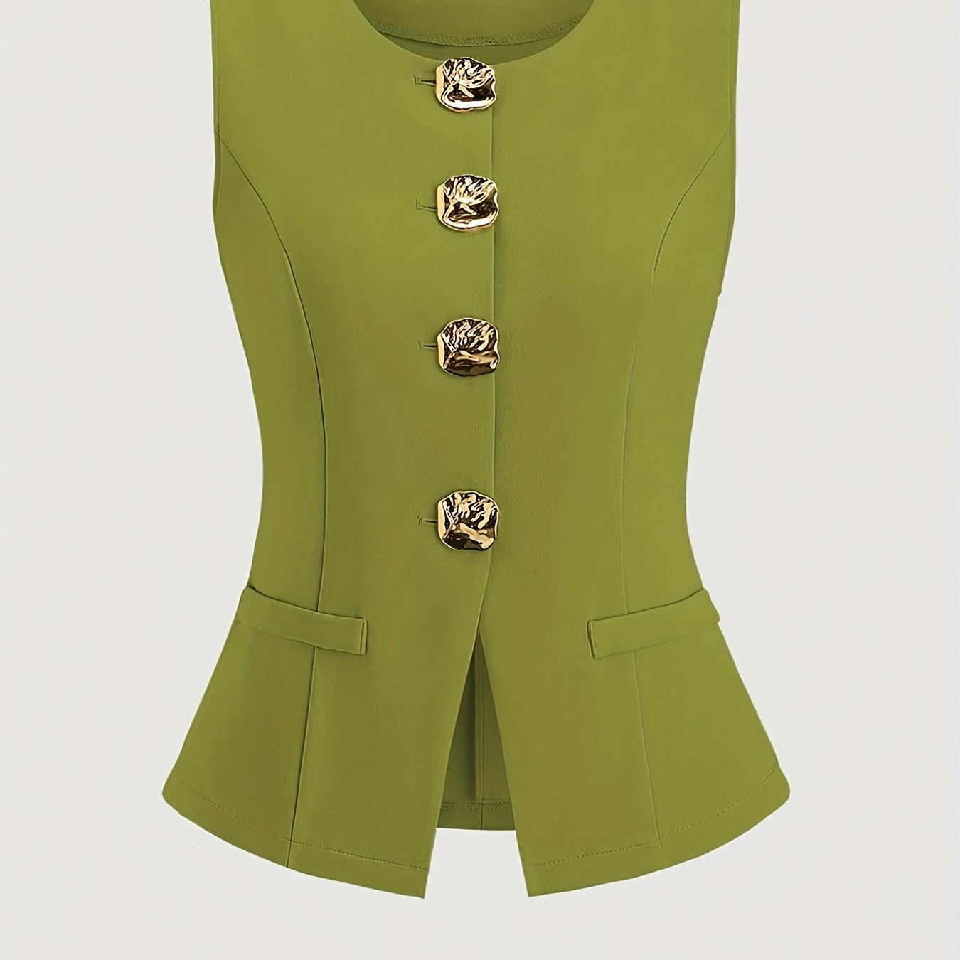 Women's French Chic Blazer - Sleeveless coat with Metallic Buttons, Structured Black Jacket for Business, Formal Events - Machine Washable Women's Professional Outerwear, Seasonal Wardrobe Staple, Office Wear, Elegant Style,