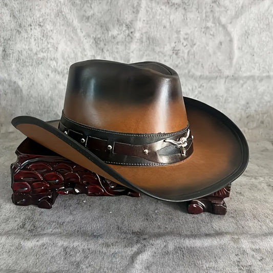 Spring And Summer Hat Men'S Large Rim Leather Sunscreen Sun Hat Riding Riding Hat Prairie Cowboy Hat Mongolian Hat