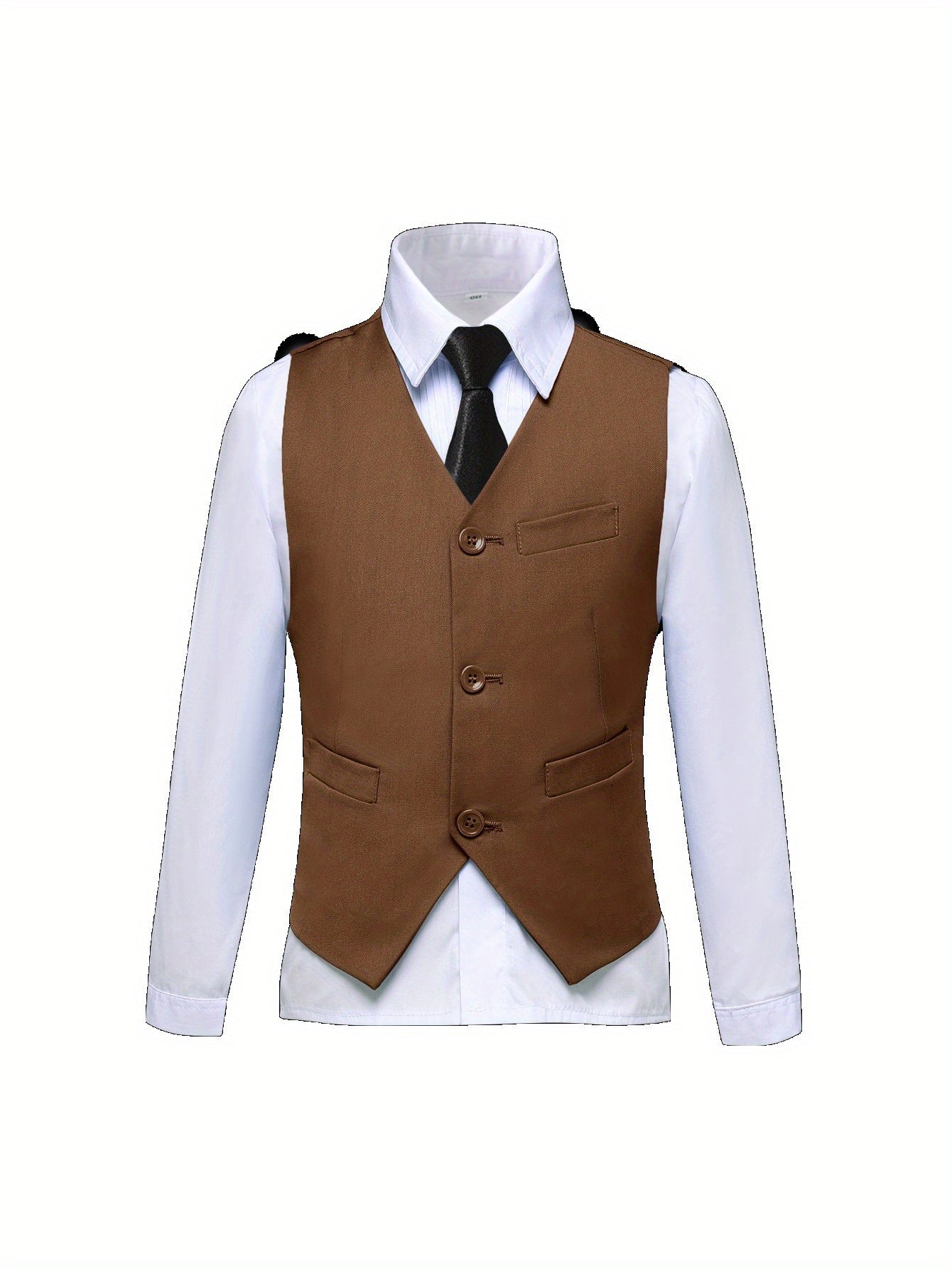 6-12 Years Old Boys' 3pcs Suit Set (Jacket+Vest+Pants), Khaki/ Olive Green, Wedding/ Party Flower Boy Attire