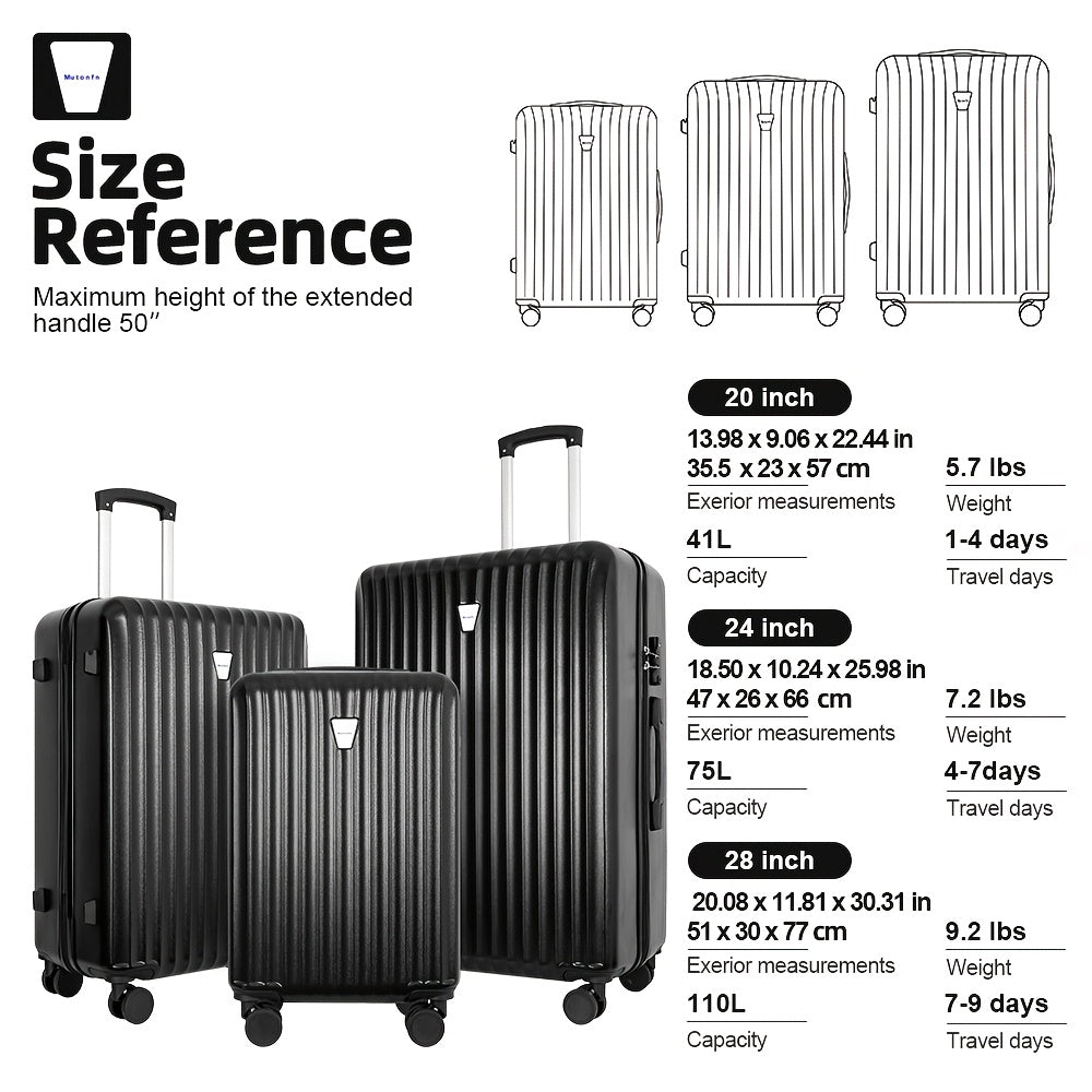 3pcss Luggage Set-Durable Hard Shell Suitcase Set With Double Spinner Wheels, Large Capacity, Includes 3pcs U-Shaped Travel Pillow Set, Ideal For Business Trips And Family Vacations, Perfect For Friends & Loved Ones