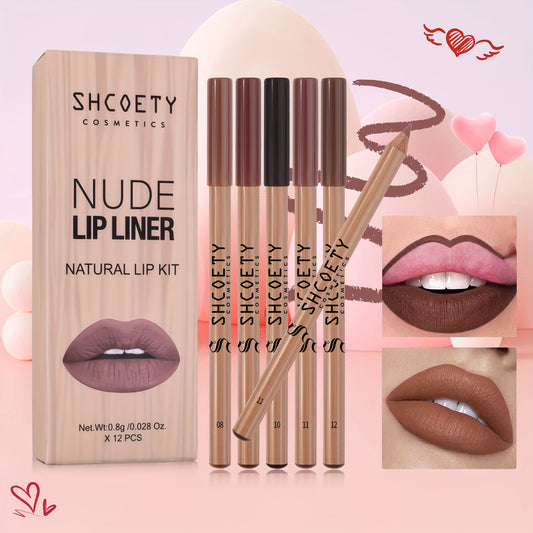 12pcs Original Color Wooden Matte Lip Liner Set, Lip Outline Wooden Lip Liner Lipstick Pen Set, Valentine's Day Gift for Friends And Wife