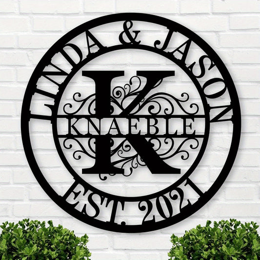 [Personalized Metal Wall Plaque] Personalized Family Name & Year Metal Wall Plaque - Custom Initials and Establishment Date Engraving - Heavy-Duty Rustproof Metal Decor - No Wiring Needed - Elegant Home Office, Living Room, B