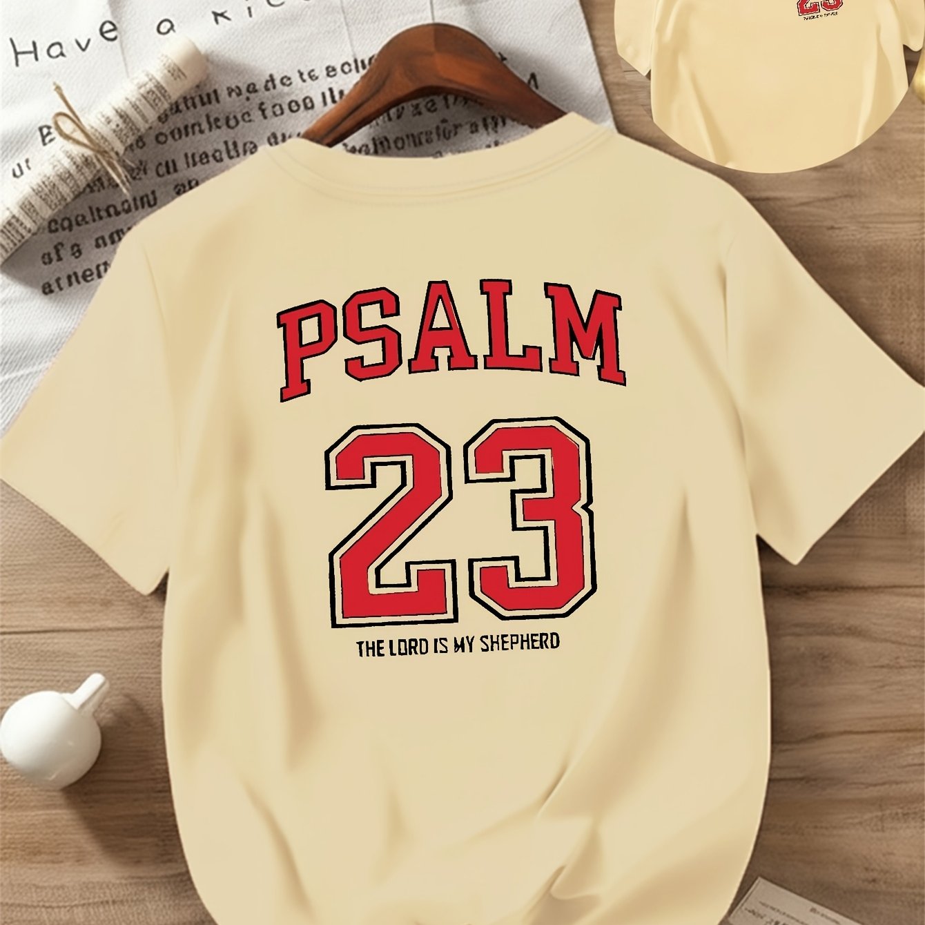 Black with Red Lettering Psalm 23:5 Print Women's Casual T-Shirt - Comfortable Crew Neck, Short Sleeve, Classic Summer Top for Casual Attire, Faith Inspired Apparel | Durable Casual wear, Ladies T Shirts