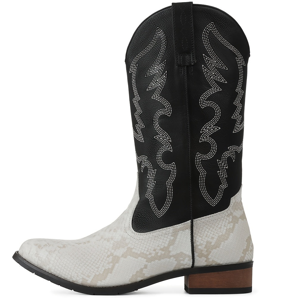 [MIKARKA Western Cowboy Boots] MIKARKA Men's Western Cowboy Boots - Pointed Toe, PU Upper & Inner, Rubber Sole, Slip-On, Short Boots with Striped Pattern