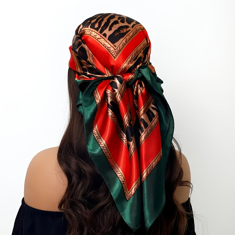 [Exquisite Head Scarf] 4pcs Exquisite Head Scarf for Women | Inspired Black Square Scarf with Golden & Zebra Print - Glamorous Headwear for Any Occasion
