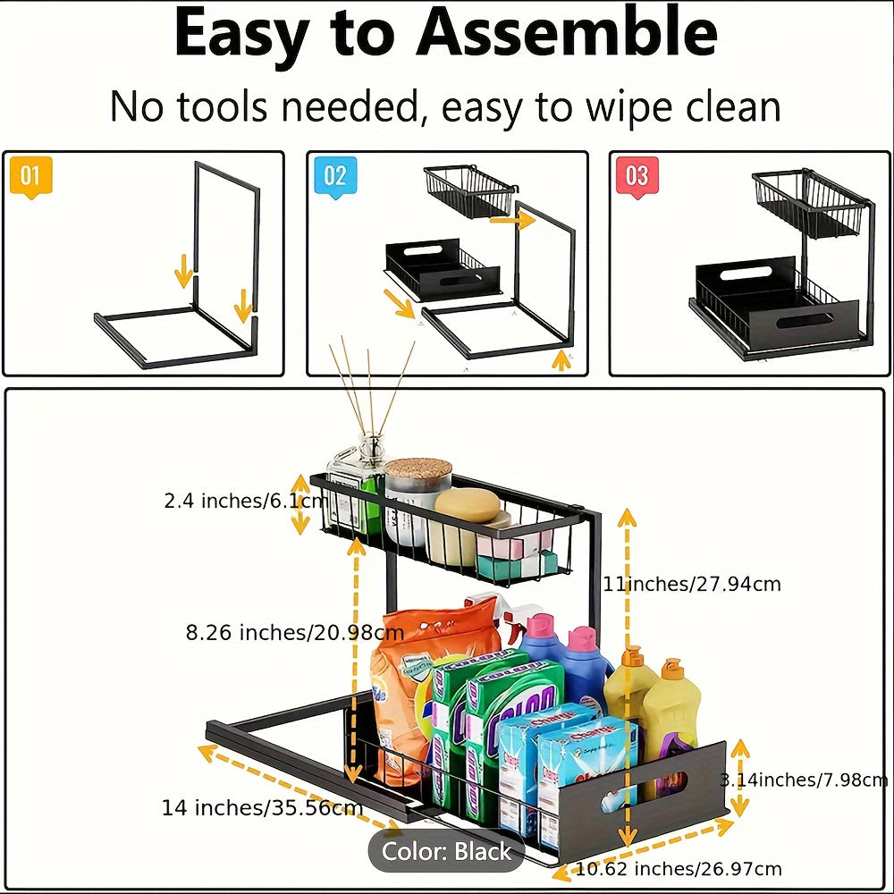 2 Tier Under Sink Organizers And Storage, Under Sink Organizer, Slide Out Pull Out Cabinet Organizer Shelf, Metal Sliding Drawer For Kitchen Bathroom Pantry Cabinet Closet Organization Rack