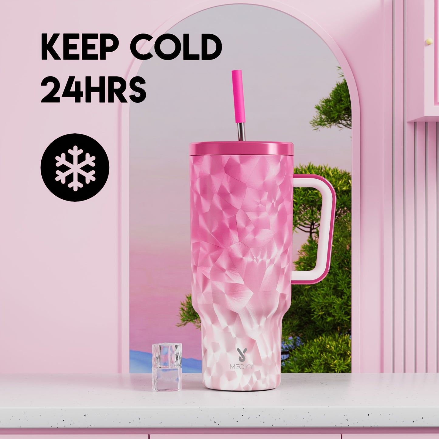 MEOKY 40oz Stainless Steel Tumbler with Lid and Straw, Leakproof Insulated Water Bottle, BPA-Free, Round Shape, Hand Wash Only, Ideal for Car Travel, Home, Hiking - Fashionable Drinkware