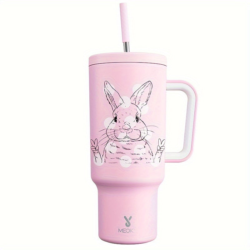 Meoky 40oz Insulated Stainless Steel Water Bottle - Vibrant Butterfly Design, Keeps Drinks Hot/Cold for Hours, with Lid, Straw & Handle - Ideal for Outdoor Activities, Camping, Hiking, Car Travel - Perfect Easter Gift