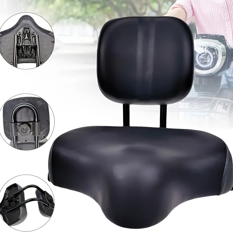 Universal Comfort Wide Bike Saddle - Black Synthetic Leather, Soft Sponge Cushion, Ideal for Festive Rides