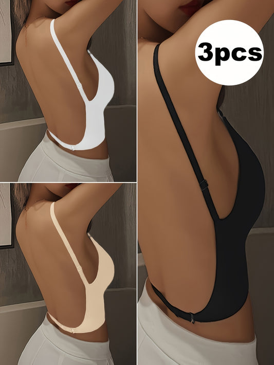 3pcs Ladies' Sexy Backless Gathering Bra