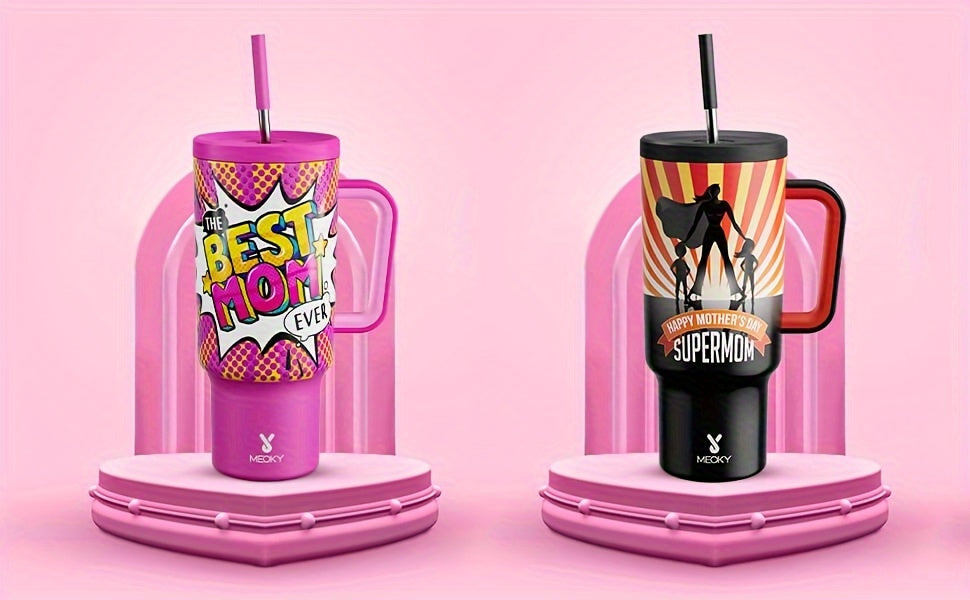 [MEOKY Stainless Steel Tumbler] MEOKY 40oz Stainless Steel Tumbler with Handle | Leak-Proof, Insulated Travel Mug for Hot & Cold Drinks, Perfect Gift for Father's Day & Mother's Day, Round Shape, Hand Wash Only, Travel Drinkw