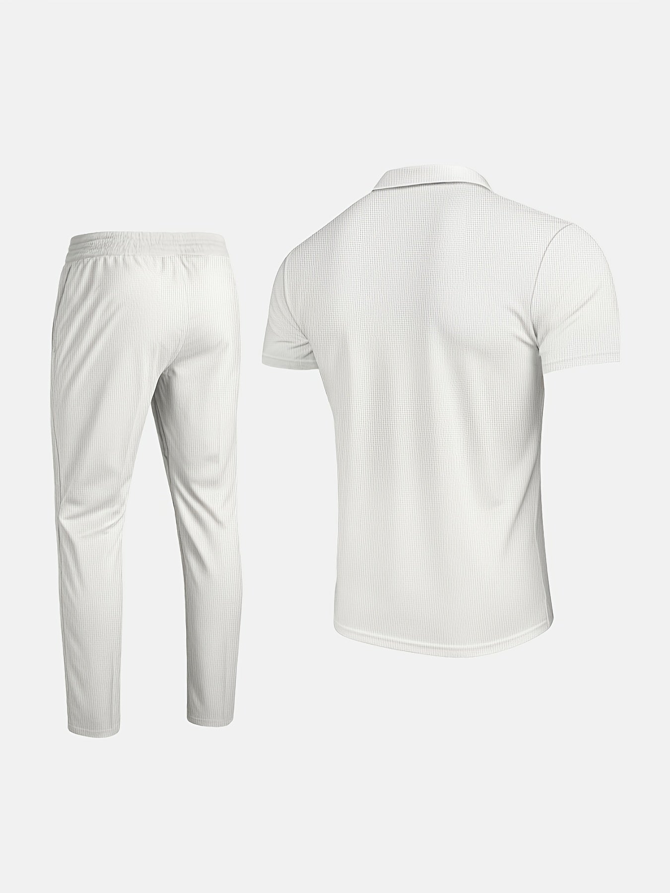 Men's Waffle Texture Lapel Shirt And Pants Set - Polyester Short Sleeved Shirt, Zipper Access, Elastic Drawstring Waist Straight Leg Pants 5 Colors Suitable For Spring, Summer, Autumn, Beach, Outdoor Activities, Daily Wear, S