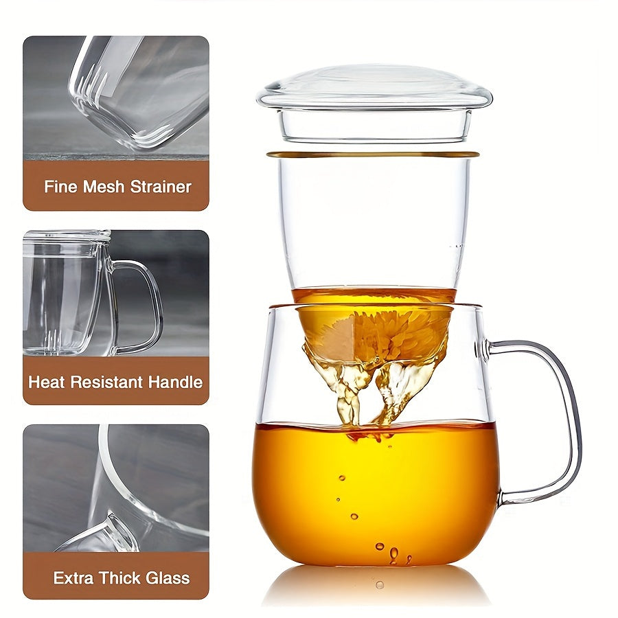 LDQ 1pc Infusion Mugs Glass Tea Cup with Infuser and Lid, High Borosilicate Glass Tea Cup for Loose Leaf Tea, Blooming Tea, Tea Bag Perfect for Christmas, Halloween, Thanksgiving, Tea Mug, Lidded Tea Mug, Stylish Infuser Mug,