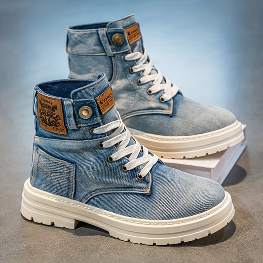 New Men'S Cowboy Ankle Boots with Thick Soles, Suitable for All Seasons, Featuring a Vintage Design, Breathable Material, And a Stylish Versatile Look.