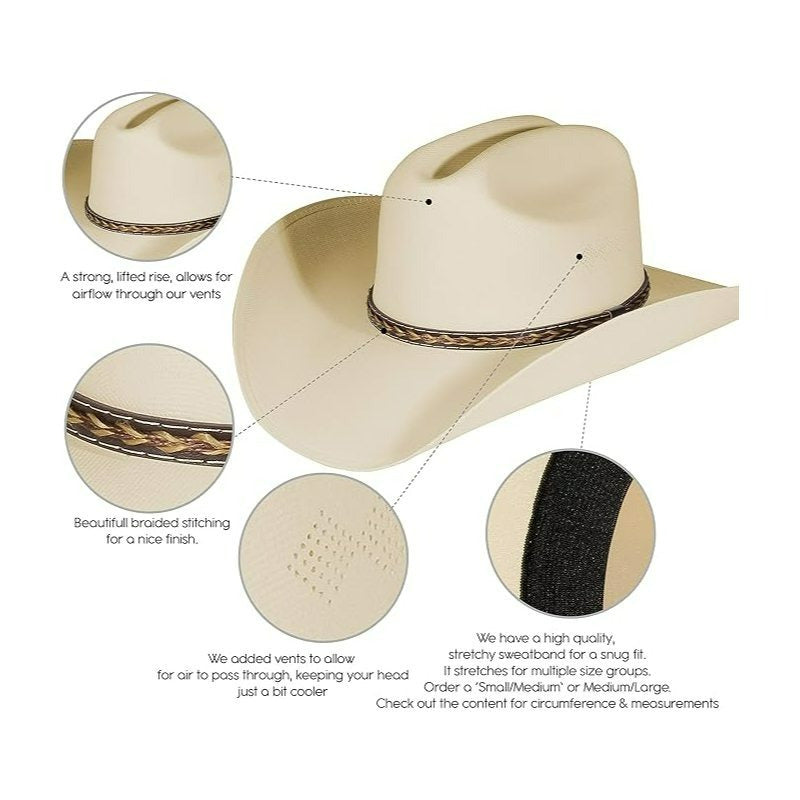 Western Cowboy & Cowgirl Hat Wide Brim Front Pinch Style White