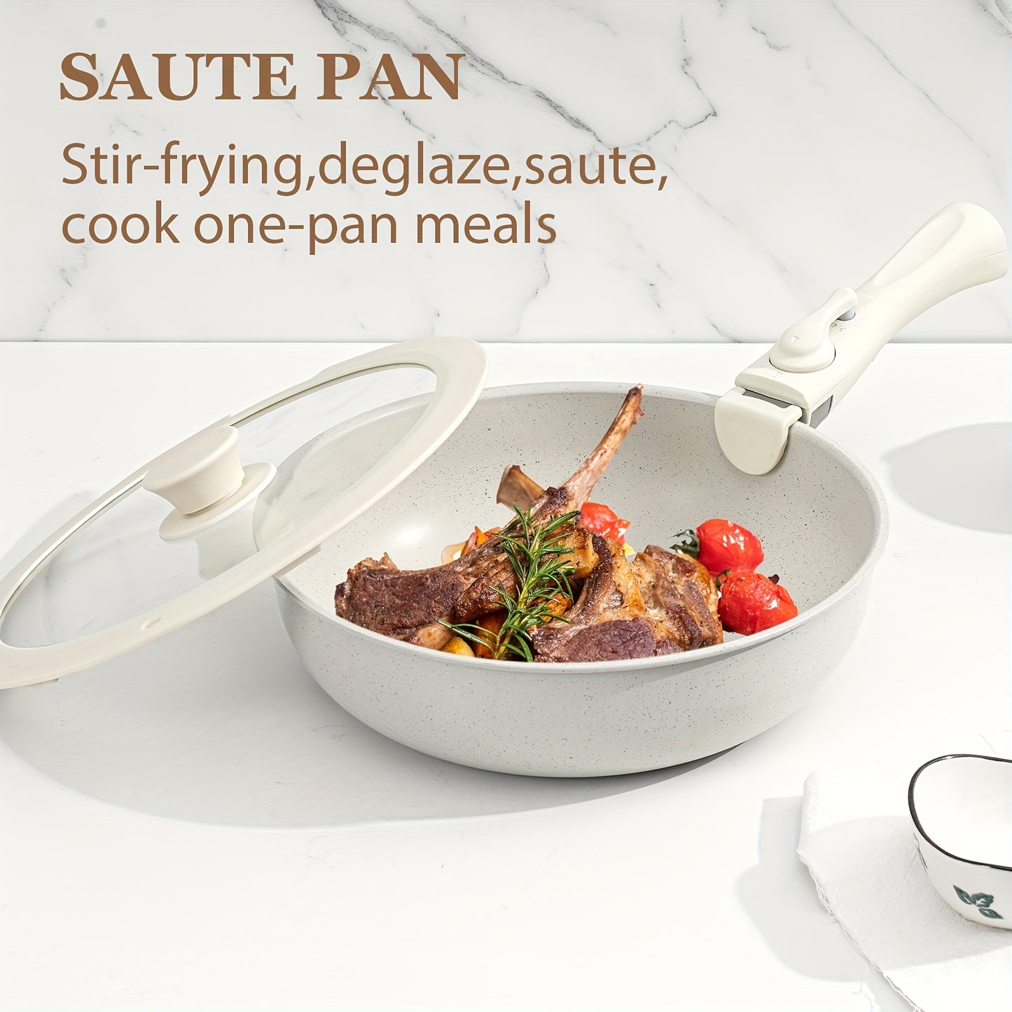 15 Pcs Pots and Pans Set, Non Stick Kitchen Cookware Set, Detachable Handle Nonstick Induction Cookware Cooking Sets with Removable Handle, Cookware Set, White