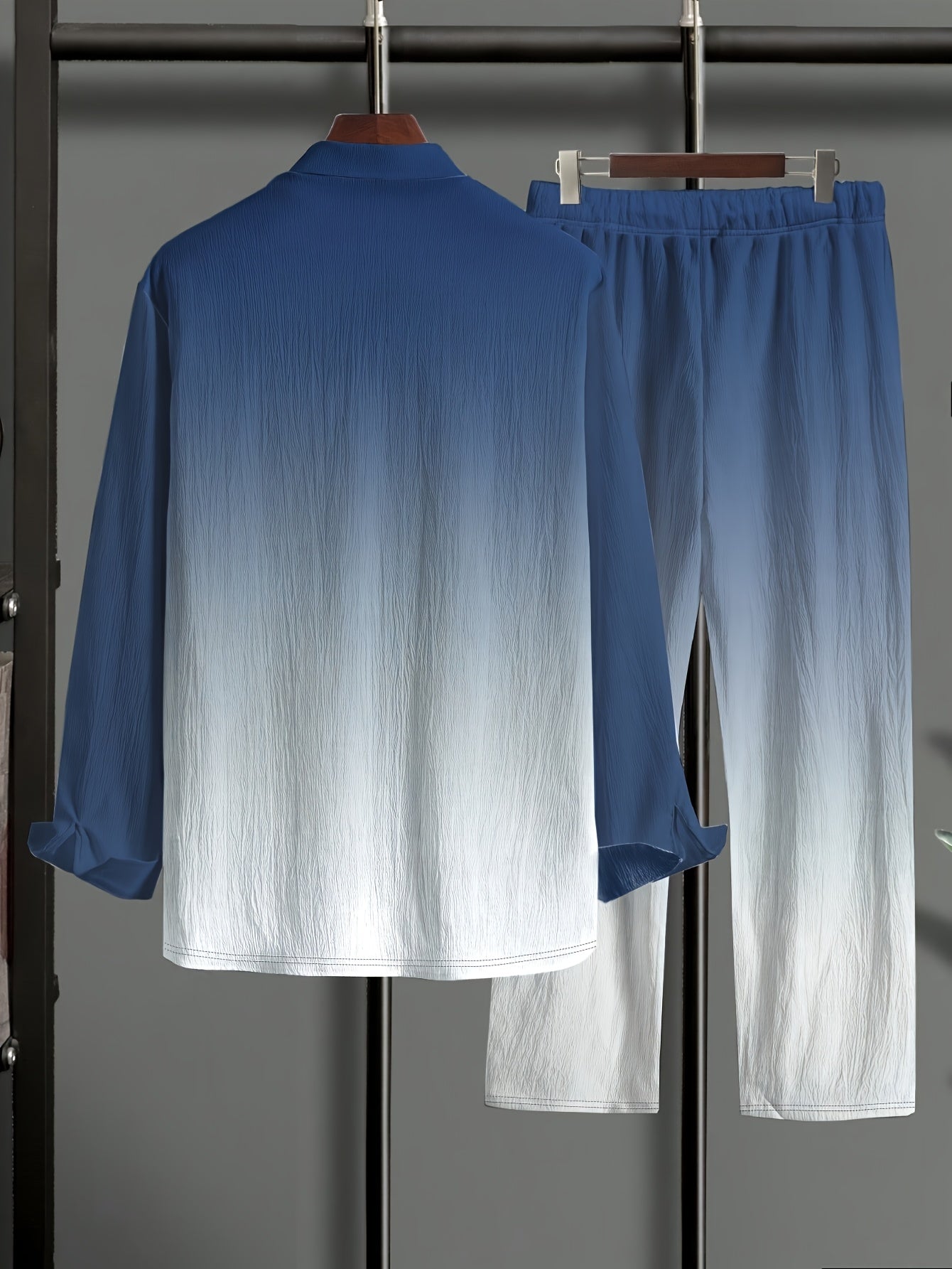 [Plus Size Suit Set] Men's Plus Size Suit - Stretch Long Sleeve Button-Up Shirt & Pants Set | Retro Geometric Check Pattern, V-Neck Lapel Design, Loose Fit for Casual & Formal Wear, Plus Size Blazers