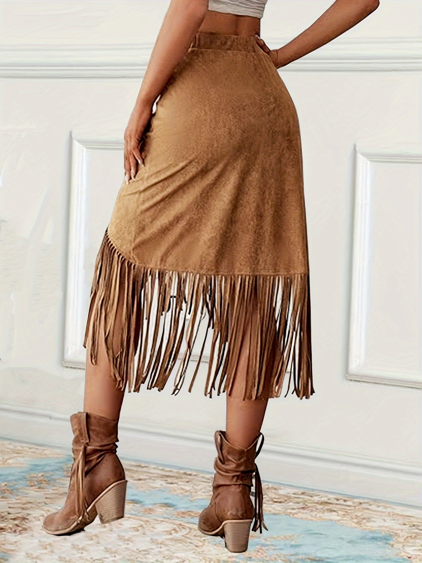 Women'S Vintage Western-Style Fringed Mid-Length Skirt