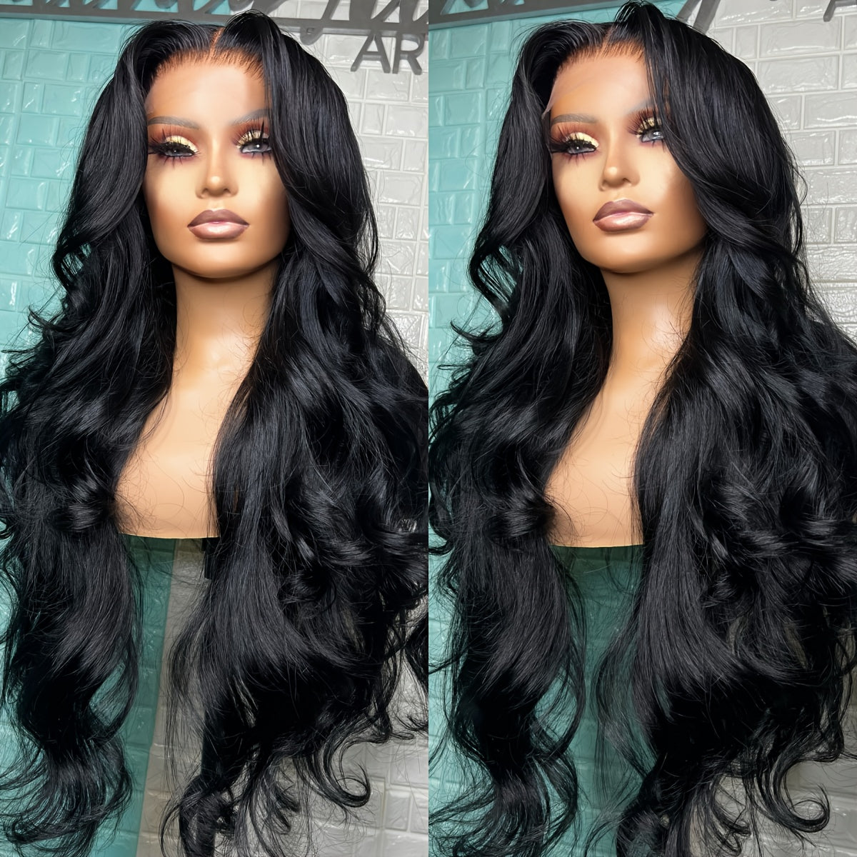 13x4 HD Lace Front Wig - Glueless Pre Plucked Lace Wig with 180% Density, Heat Resistant Synthetic Hair, Natural Black Body Wave Curly Wig for Women, No Glue Needed, Everyday & Special Events, Event Hairpiece, Elegant Hairsty