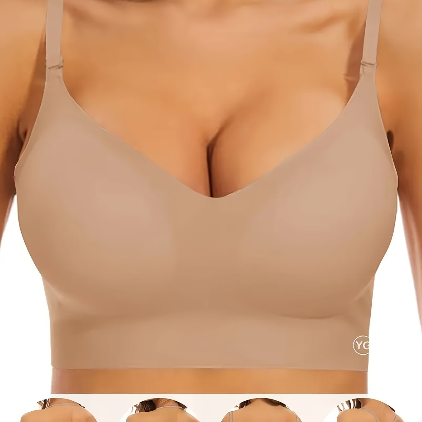 Women's Seamless T-Shirt Bra with Removable Padding - Polyamide Spandex Blend, Low Back, Convertible Straps, Wire-Free, Solid Color Basics