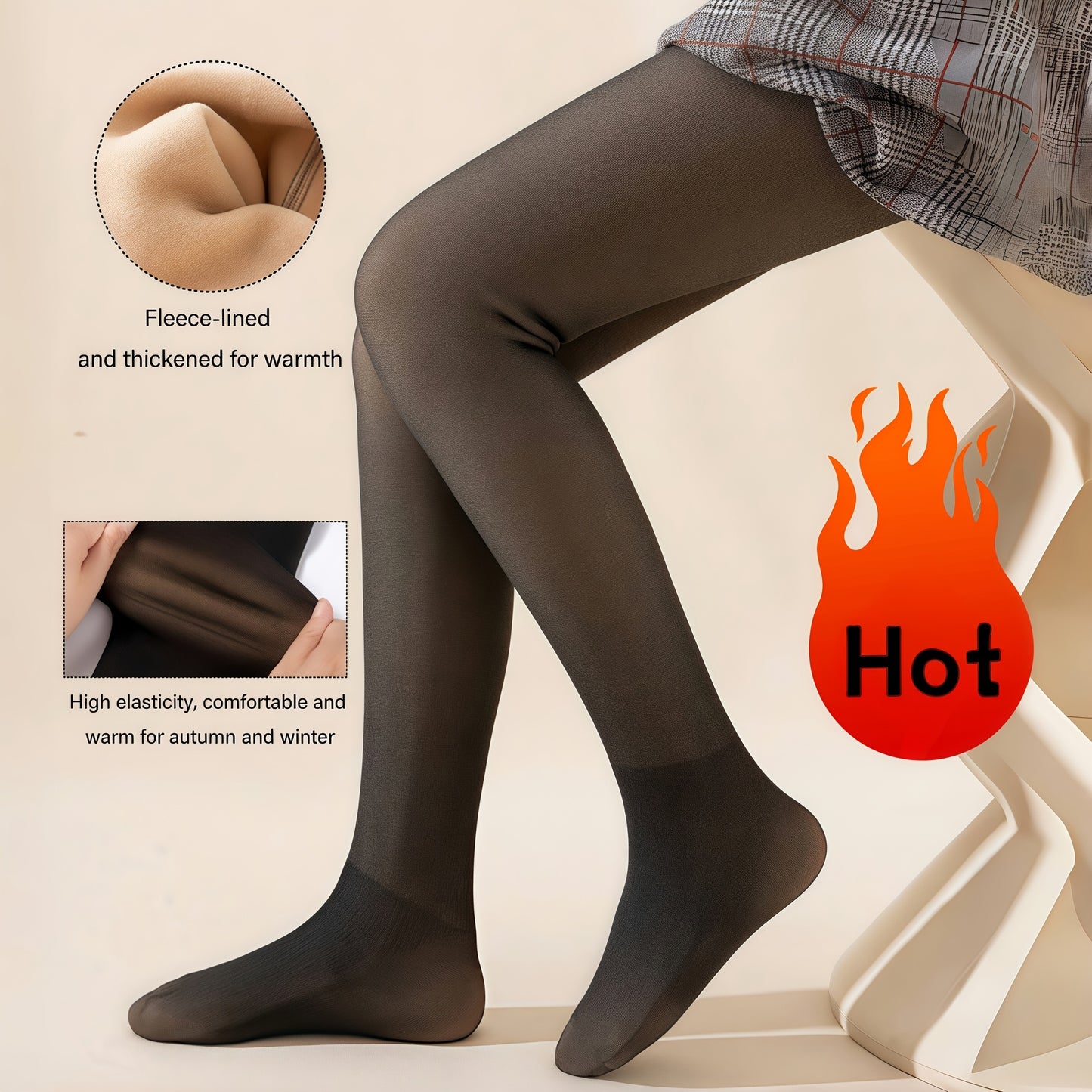 1pc Girls' High Elasticity Breathable Tights - Solid Black, Skin-Smooth Touch with Cloud-Like Fleece Inside, Perfect for Fall/Winter Casual Wear, High Waisted Tights