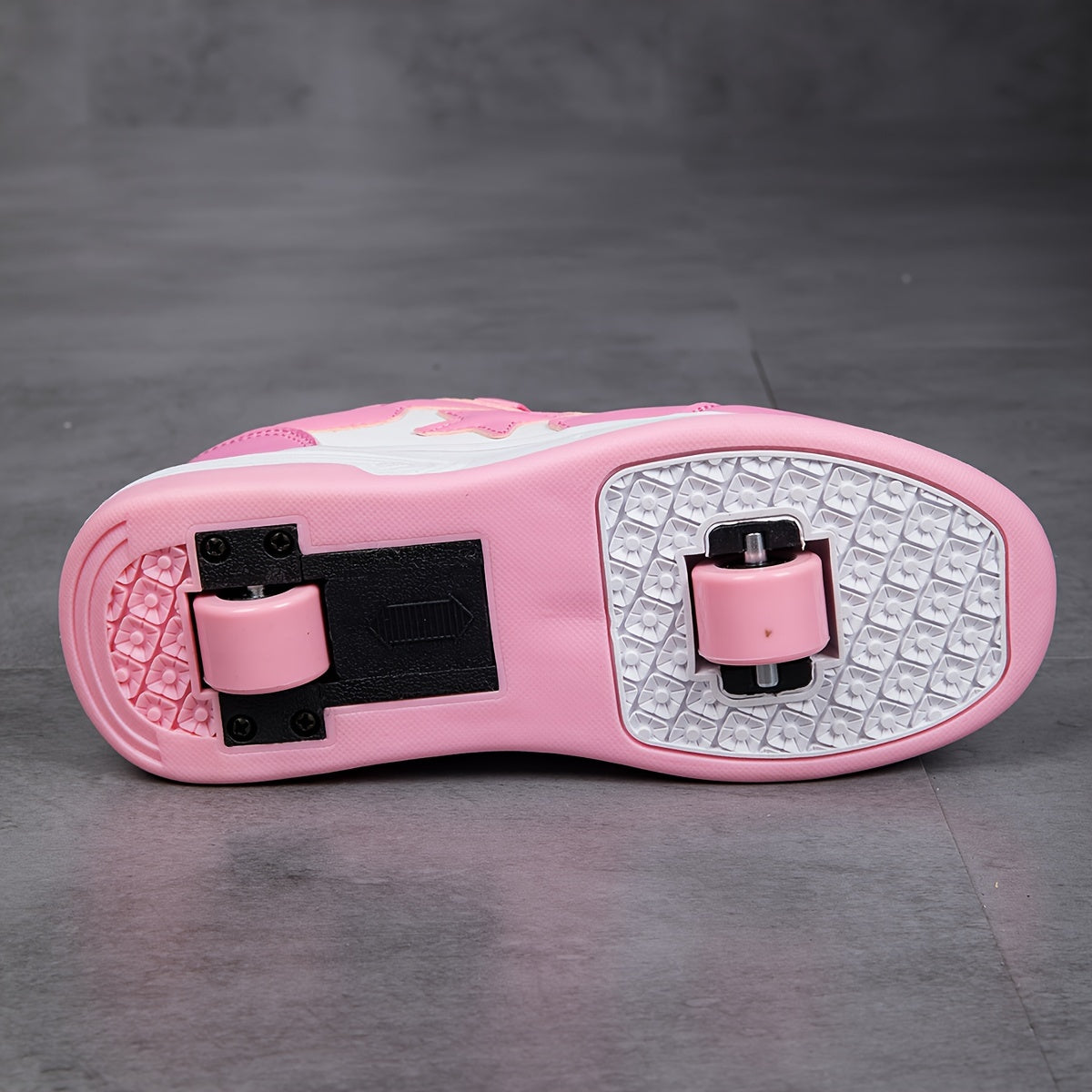 & Pink Roller Skate Sneakers with Detachable Wheels & Rotating Buckle Closure - All-Season Comfort, Star Pattern Design, Low-Top TPR Sole & EVA Cushioning - Durable -like Upper for Training, Sports, Outdoor Play - Ideal Birth