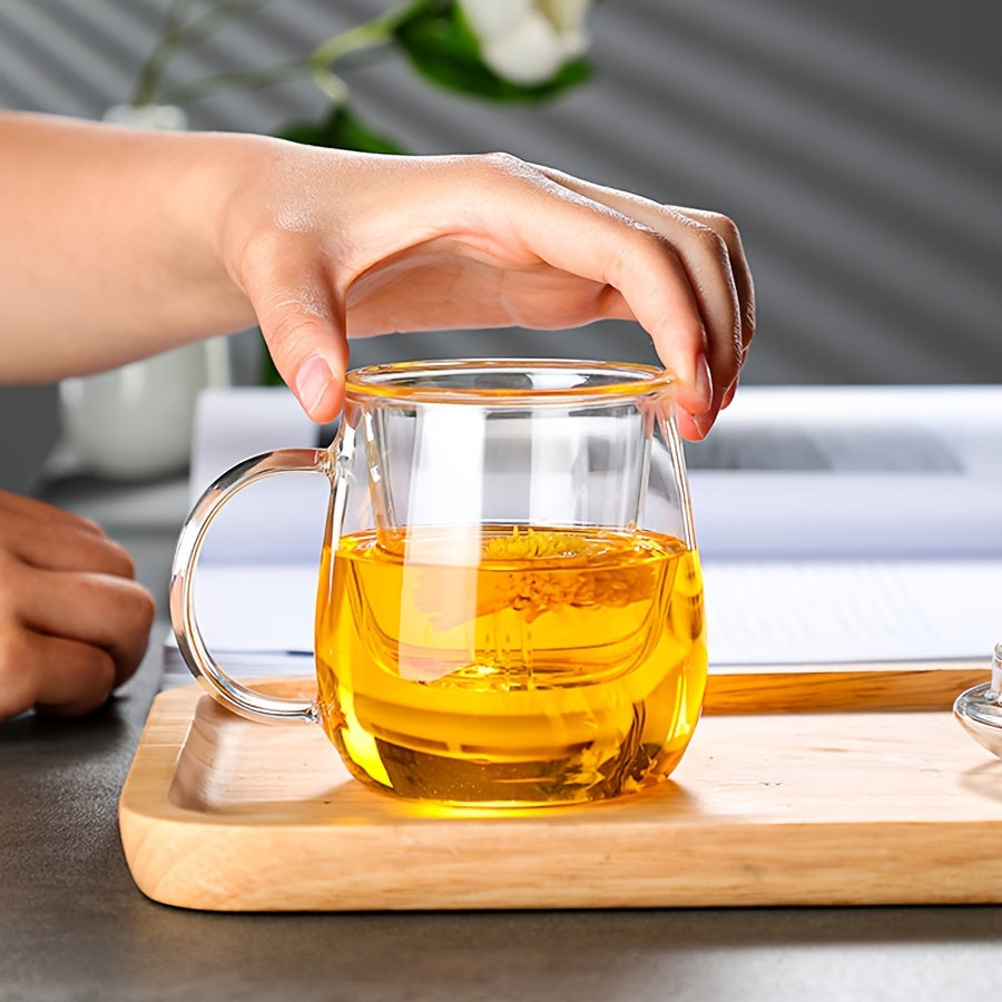 LDQ 1pc Infusion Mugs Glass Tea Cup with Infuser and Lid, High Borosilicate Glass Tea Cup for Loose Leaf Tea, Blooming Tea, Tea Bag Perfect for Christmas, Halloween, Thanksgiving, Tea Mug, Lidded Tea Mug, Stylish Infuser Mug,