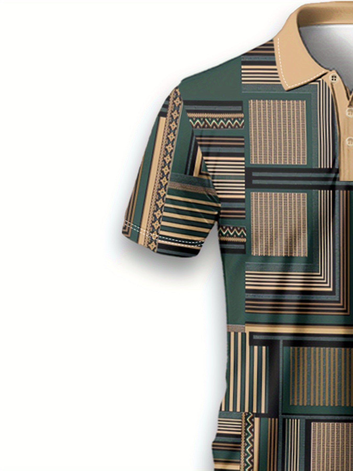 Men'S Stylish Three-Dimensional Geometric Pattern Printed Short-Sleeved Sports POLO Shirt
