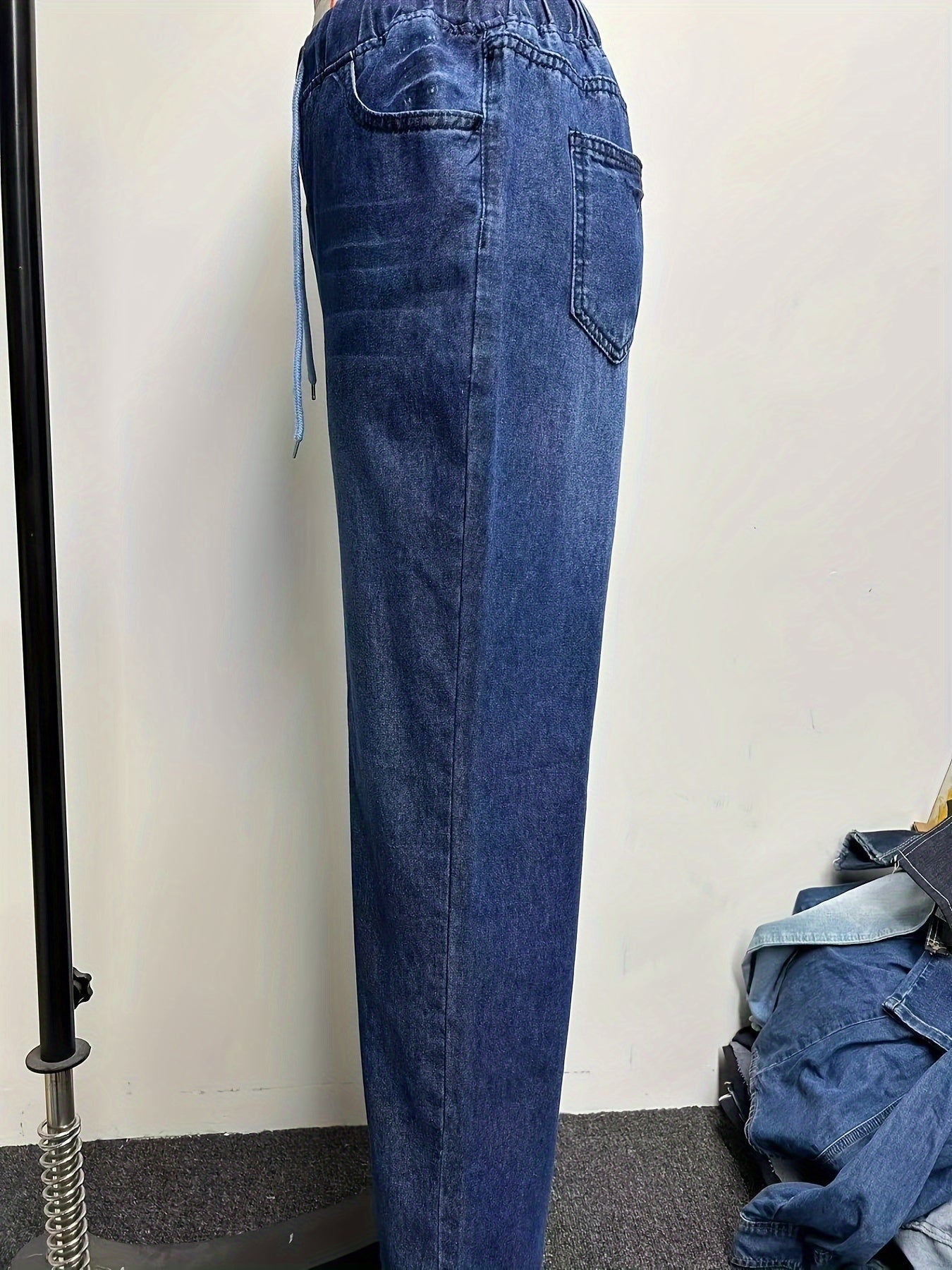 [Lightweight Denim Jeans] YIWEIDI Women's Lightweight Non-Stretch Wide Leg Denim Jeans | Casual Loose Fit, Drawstring Elastic Waist, Light Blue Washed, Perfect for Spring/Summer/Fall