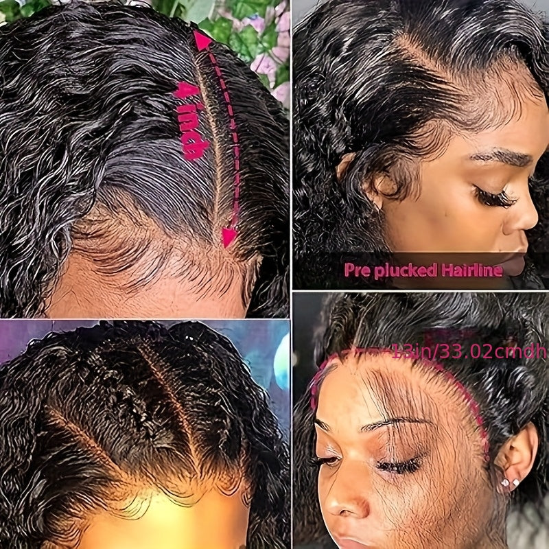 13x4 HD Transparent Lace Front Wig Human Hair - Pre Plucked Glueless Deep Curly & Wavy Natural Brown Lace Frontal Wig with 200% Density, Wet & Wavy Texture for /, Natural Color Blonde/Red Highlights (No Glue Needed)