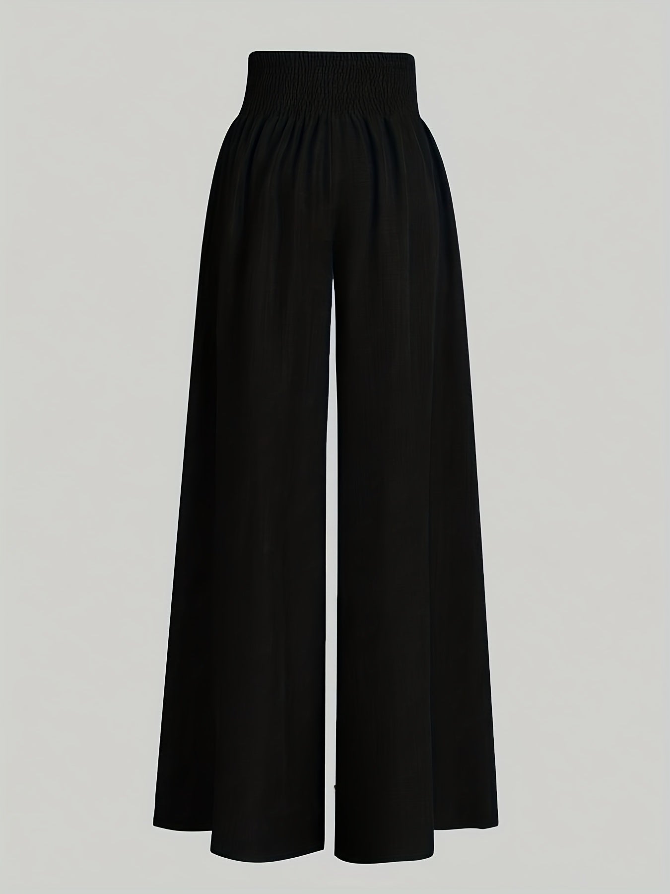 [Polyester Wide Leg Pants] Polyester Women's Wide Leg Pants, Elastic Waist, Loose Fit, Long Length | Solid Color, 100% Polyester, 200g/m², for Spring/Fall, Weekend Casual Wear