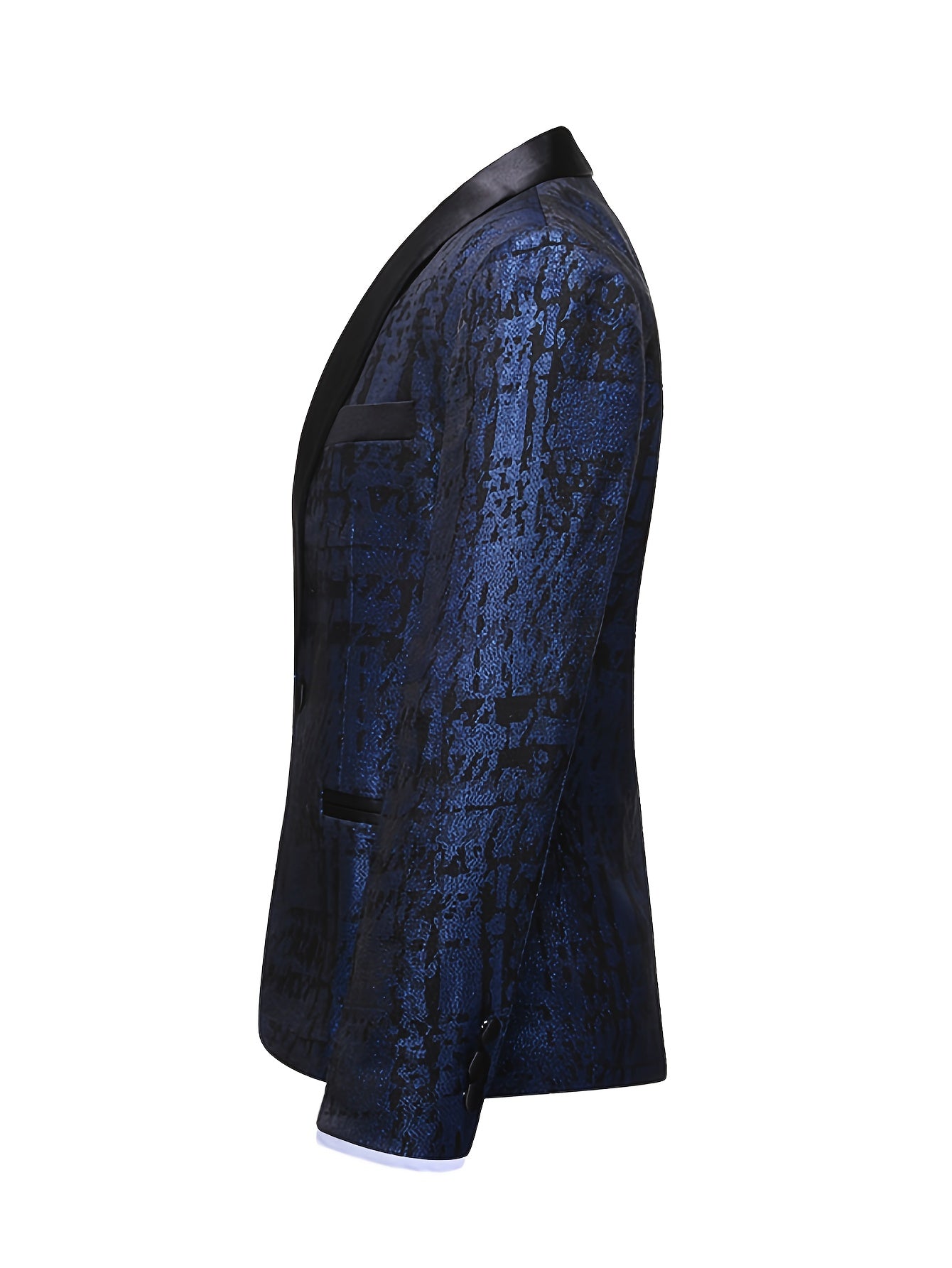 Navy Blue & Black 2025 Men's Floral Print Suit - Elegant Long Sleeve with Lapel Collar, Button-Up Blazer & Trousers for Weddings, Parties, Dates - Premium Fabric, Formal Attire, Date Night Outfit, Classic Fashion, Sophisticat