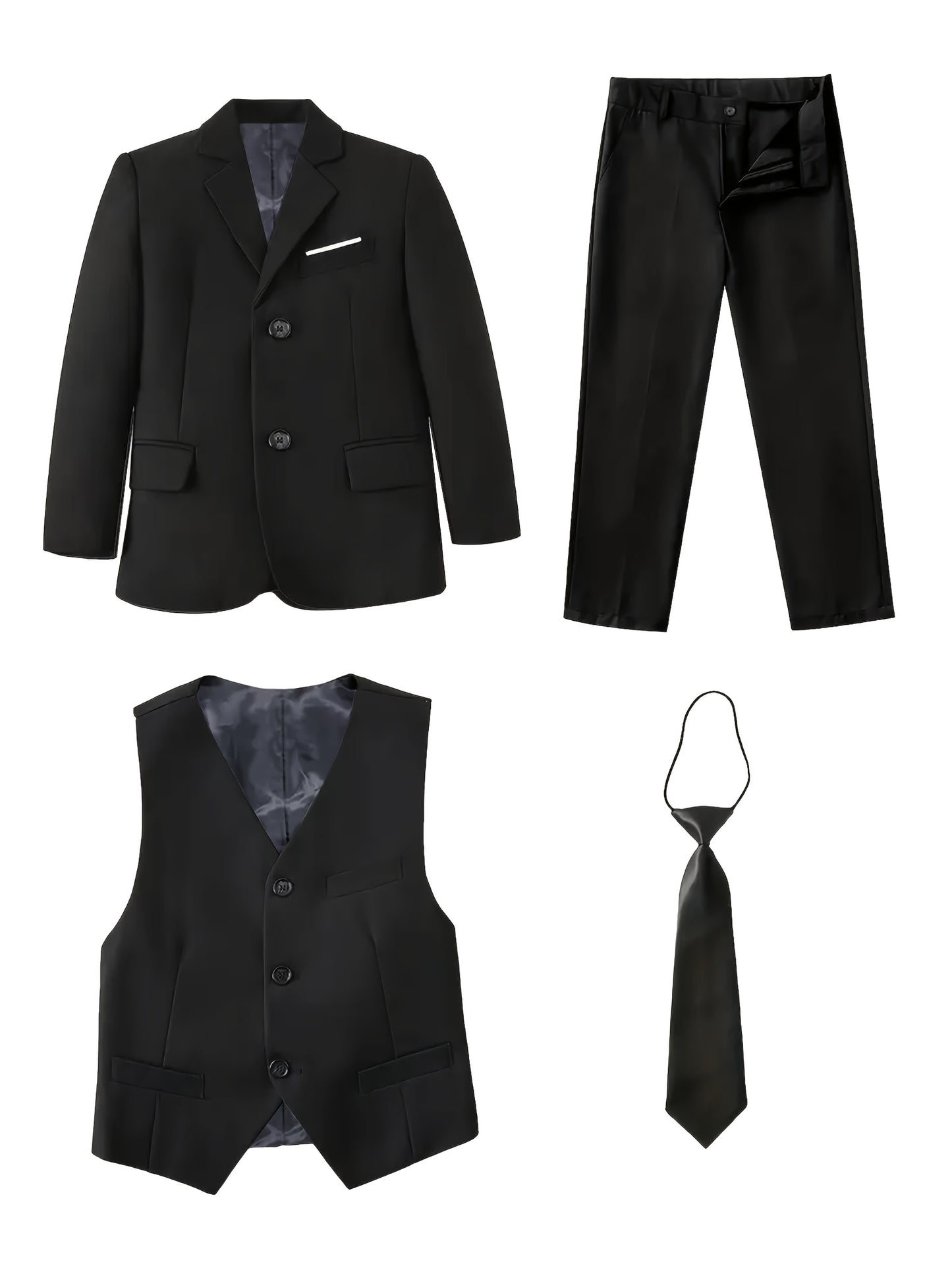 Mosedou Boys 4pcs Suit Set Blazer&Waistcoat&Pants&Tie 2-16Yrs Kids Formal Wear British Style Wedding & School Outfit Boys' Suits 4pcs Sets Teens Formal Suits for Vest&Tie Wedding Flower Boy Attire