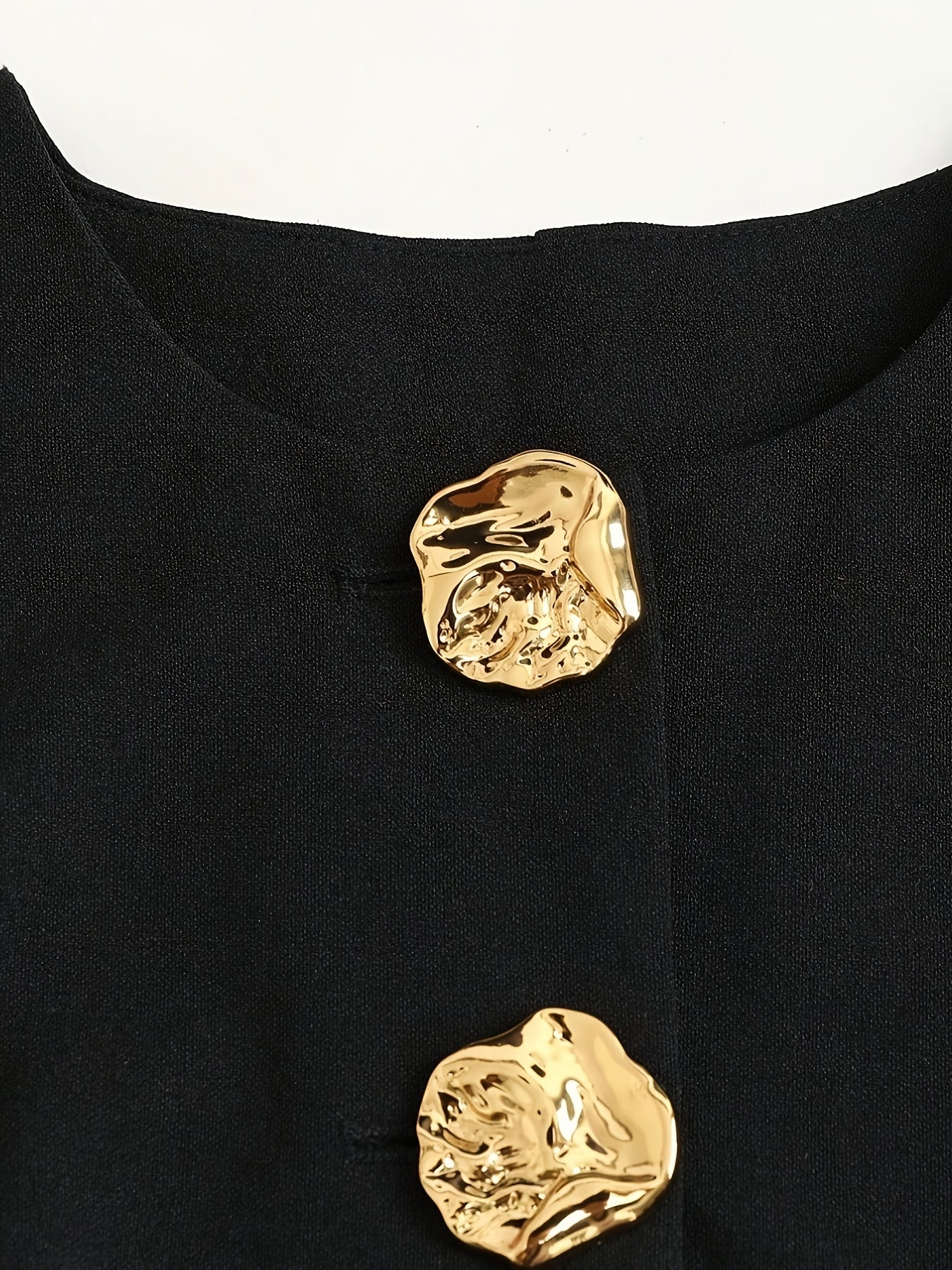 Women's French Chic Blazer - Sleeveless coat with Metallic Buttons, Structured Black Jacket for Business, Formal Events - Machine Washable Women's Professional Outerwear, Seasonal Wardrobe Staple, Office Wear, Elegant Style,