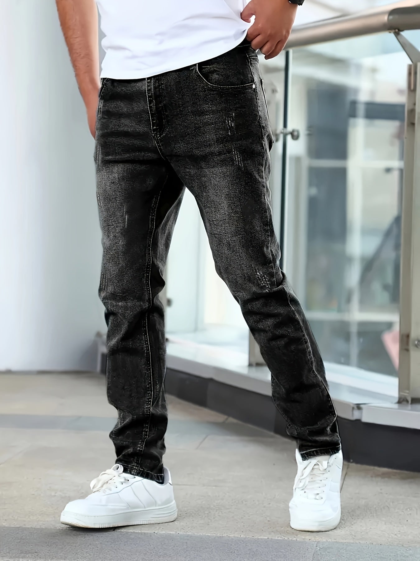 Men'S Jeans Slim Blue Stretch Men'S Simple Casual Small Straight Business Men'S Pants, Suitable For All Seasons