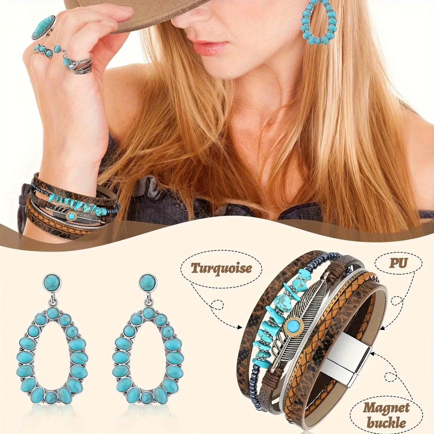 9-Item Collection for Women Featuring a Western-Style Cowboy Vest, Bohemian Cowboy Hat, And Accessories for Halloween Role-Playing (In Khaki Color).