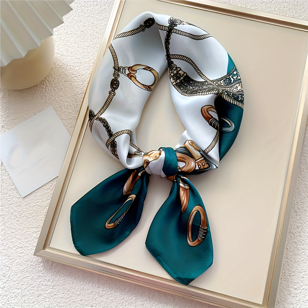 [Sun-Protective Scarf] Women's Elegant Luxury Scarf - 27.5" Large Square Handkerchief with Golden-Tone Metallic Accent, Soft Pastel, & BrownGolden - Breathable, Sun-Protective Fashion Accessory for Casual Outings & Formal Eve