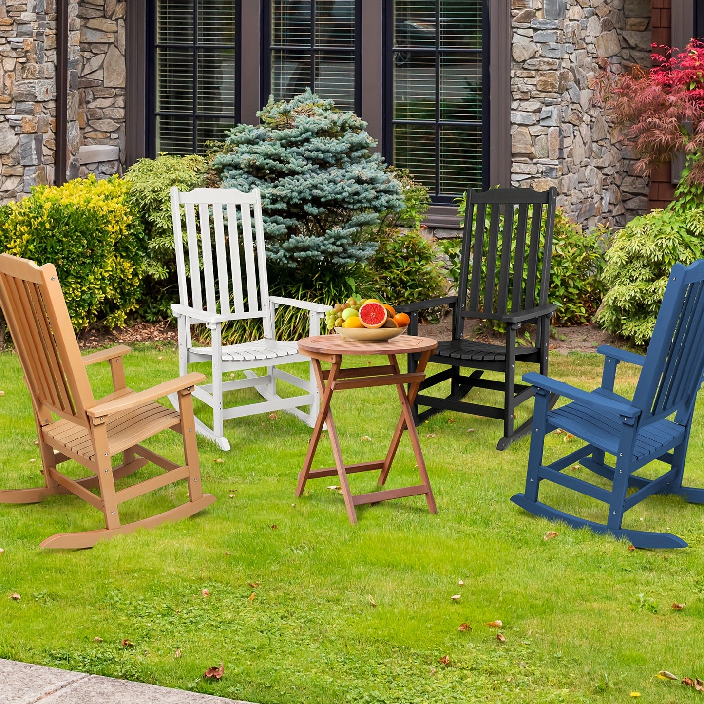 Patio Rocking Chair Set of 2 or Set of 4, Oversized Rocker Chair for Adult, All Weather Rocking Chair Outdoor, High Back Porch Rocker, Rocking Chairs for Garden, Backyard