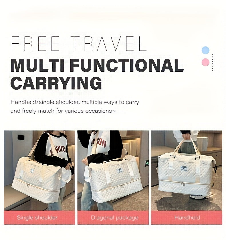 Large Capacity Travel Gym Bag Women'S Combo Letter Bag Valentine'S Day Gift Multifunctional Luggage Duffel Stitched Short Long Trip Tote with Independent Shoe Compartment Multi-Pocket Design