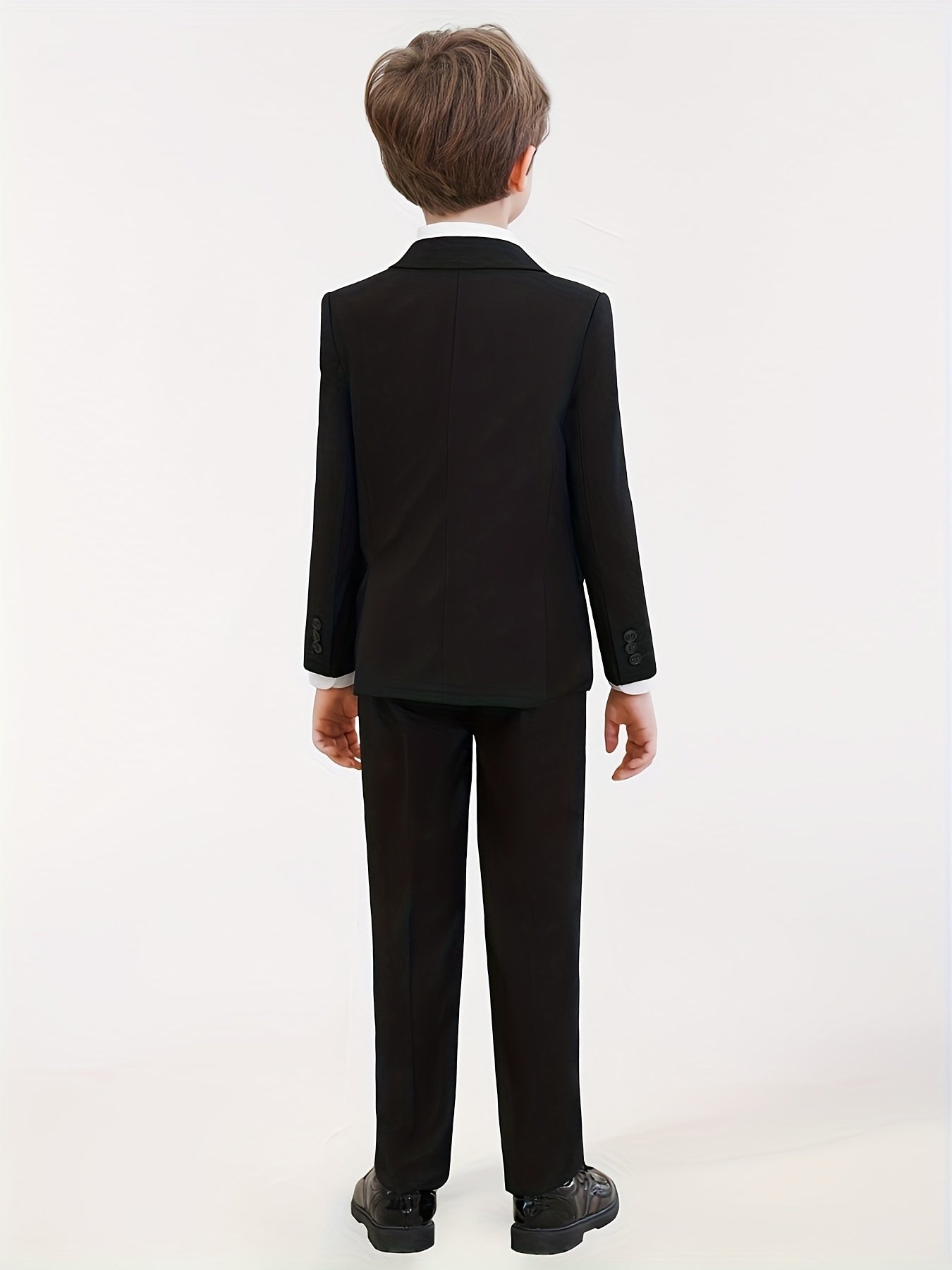 Mosedou Boys 4pcs Suit Set Blazer&Waistcoat&Pants&Tie 2-16Yrs Kids Formal Wear British Style Wedding & School Outfit Boys' Suits 4pcs Sets Teens Formal Suits for Vest&Tie Wedding Flower Boy Attire