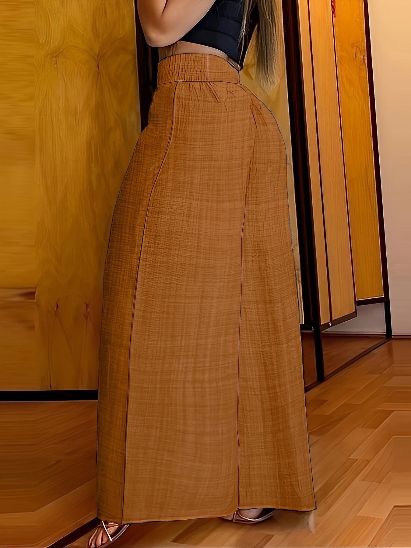 Elegant Solid Color Wide Leg Palazzo Pants - Comfortable Polyester Fabric, Machine Washable, Elastic-Free Waist, All-Season Wear - Womens Casual Regular Pants for Everyday Style