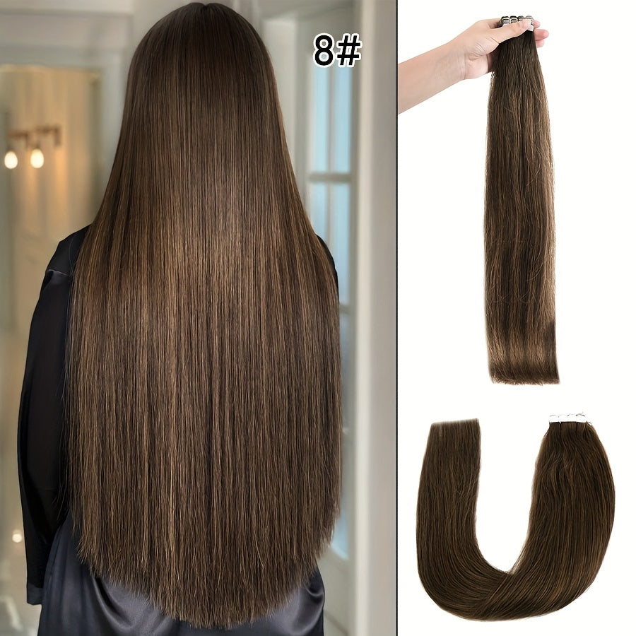 16pcs Vlasy Women's Natural Blonde Balayage Highlights Hair Extensions - Seamless Clip-In Straight Human Hair (12"-24" Lengths, Brown to Blonde Tones) - Easy Application & Damage-Free Removal, Natural Brown Base for Lighter S