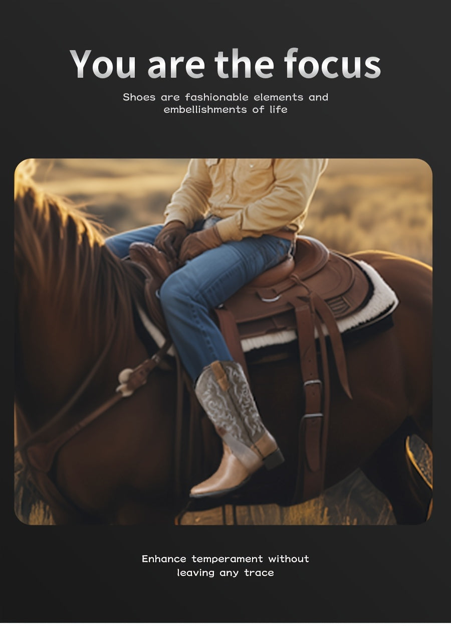 [Father's Day, Cowboy Boots] Father's Day Gift | Men's Retro Western Cowboy Boots | Embroidered Tall Chelsea Boots