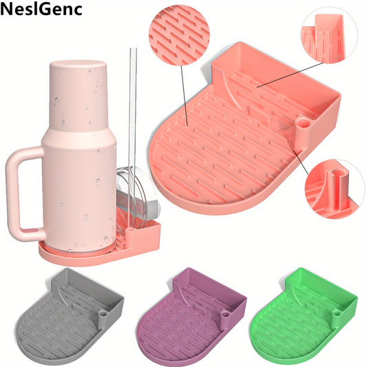 Quick Dry Silicone Cup Drainer Mat Set - NeslGenc Durable Sink Drying Rack with Cover for Drinkware Accessories, Compact Storage for Glassware, Mugs - Ideal Gift for Halloween, Christmas, Thanksgiving