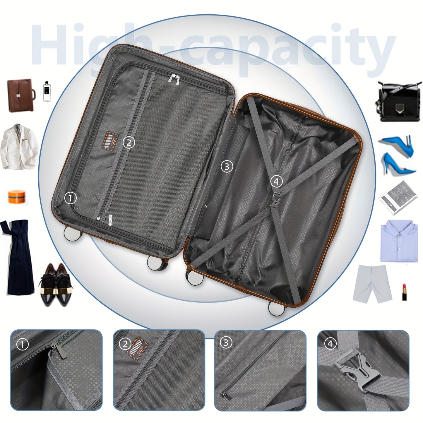 Luggage 6pcs Sets Hardside Expandable Suitcases (Only 24/28inch) with Spinner Wheels TSA Lock, Lightweight Travel Carry On Luggage Sets, ABS Large Capacity Travel Suitcase Set
