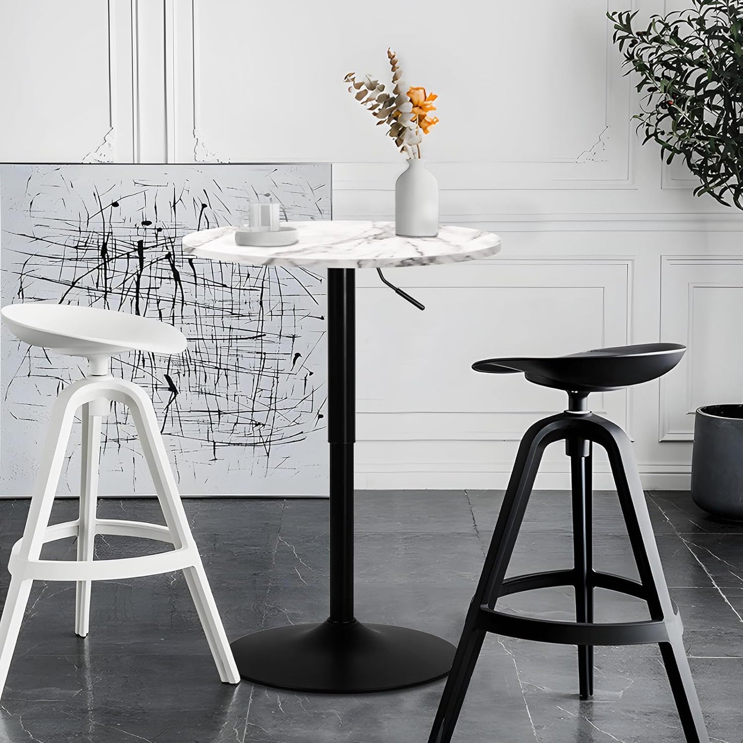 Magshion 23.5'' Round Adjustable Height Wood Bar Pub Table Adjustable Range 27.5""-36"" Living Room Dining Room Bar Cocktail