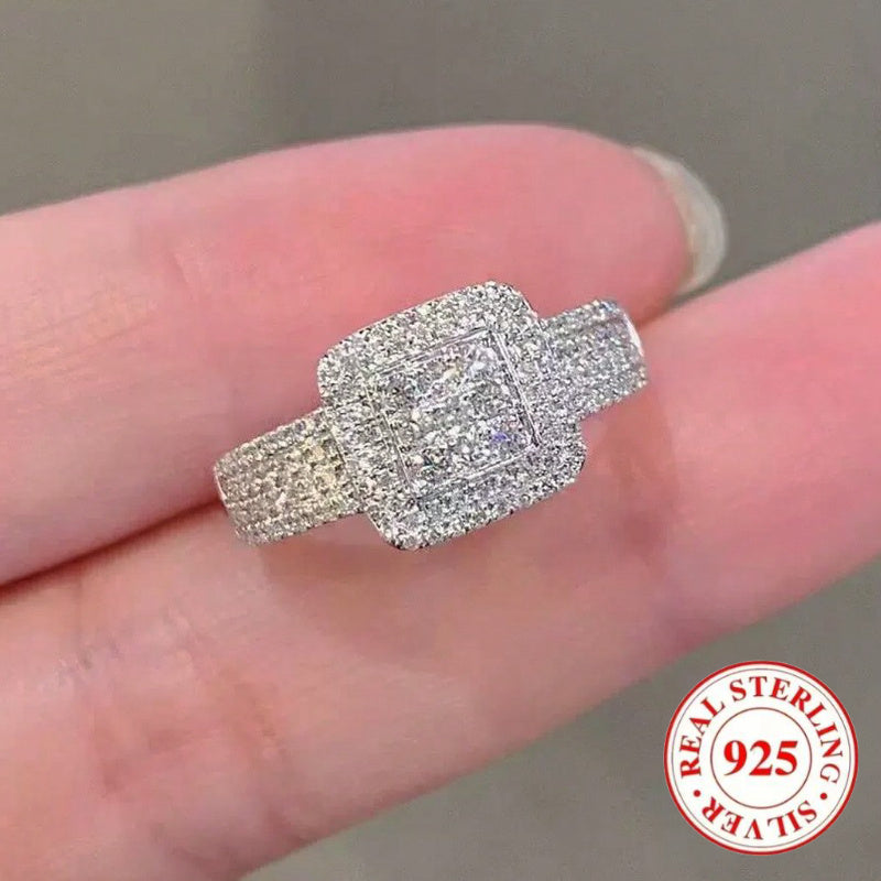 [Luxury Women's Ring] Super Sparkling Luxury 925 Sterling Silver Square Women's Ring | 5 Sizes to Choose From, Suitable for Parties, Banquets, Engagements, Jewelry, Festivals, Valentine's Day Gifts