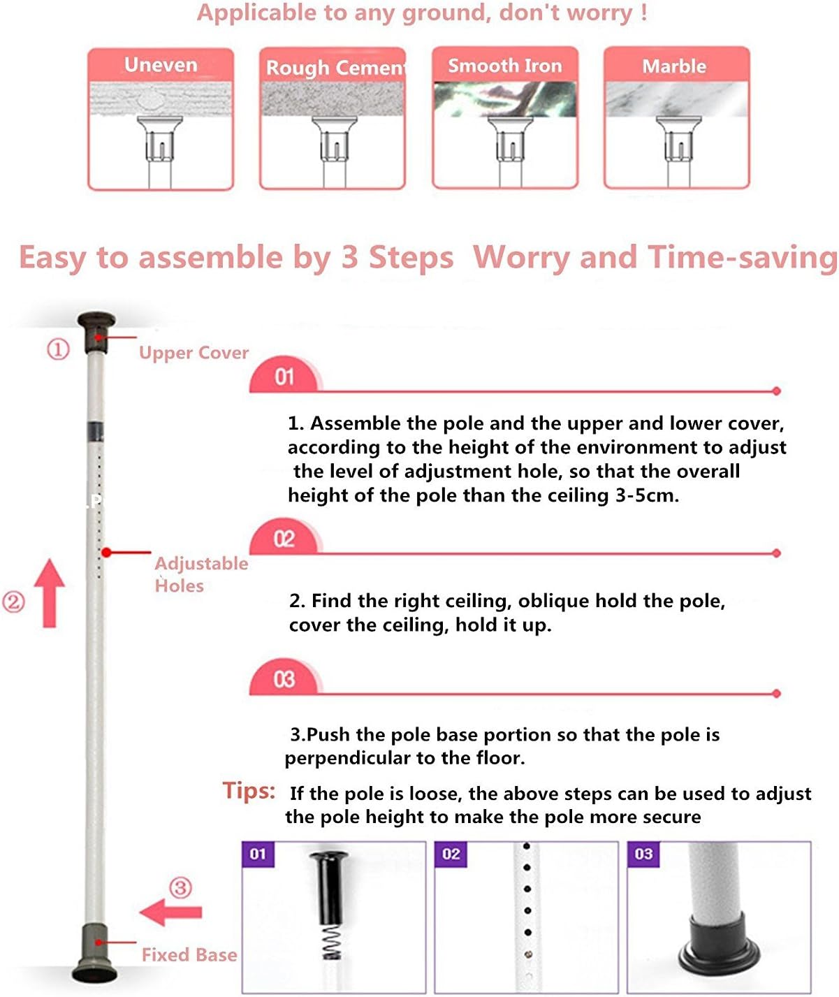 Tension Rod Garment Rack, Freestanding Clothing Hanger Portable Indoor Garment Hanger Tools Heavy-Duty Adjustable Diy Coat