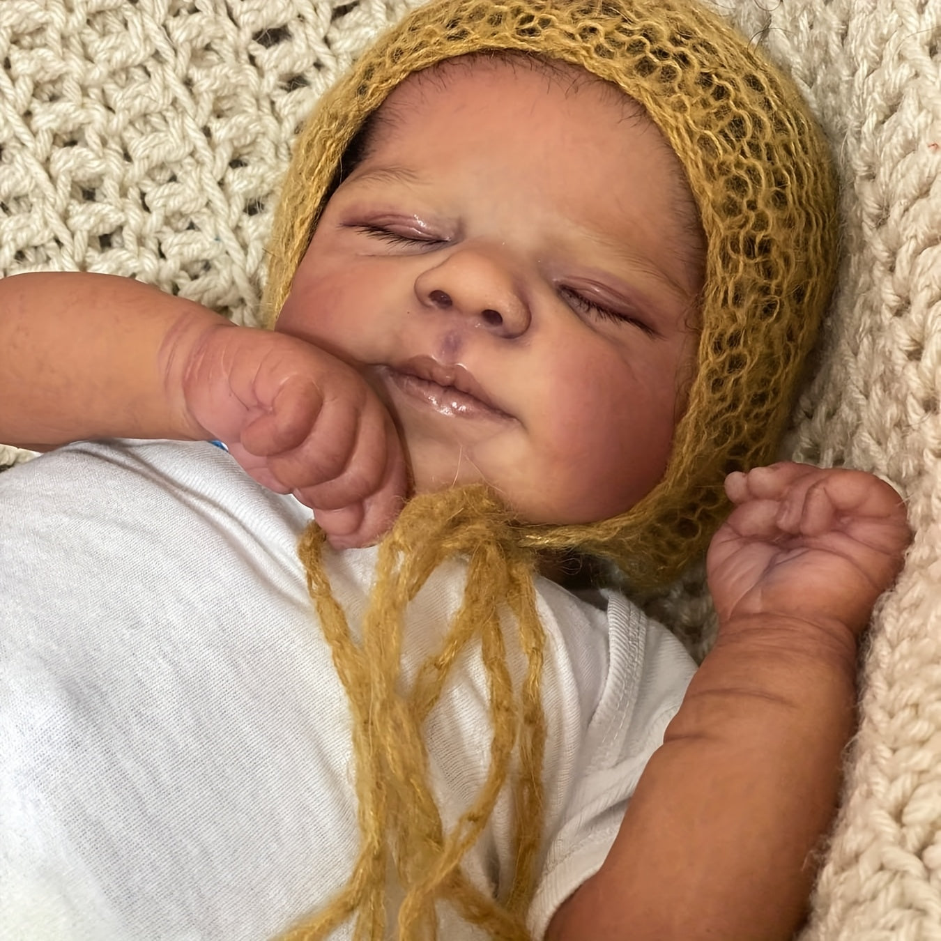 19 Inch Reborn Baby Doll- Soft Full Vinyl Body, Lifelike Newborn Sleeping Doll Dark Brown Girl, Rooted Hair, Lovely Kids Toy Gift, Realistic Alive Doll For Birthday/ Thanksgiving Day/ Christmas Gifts